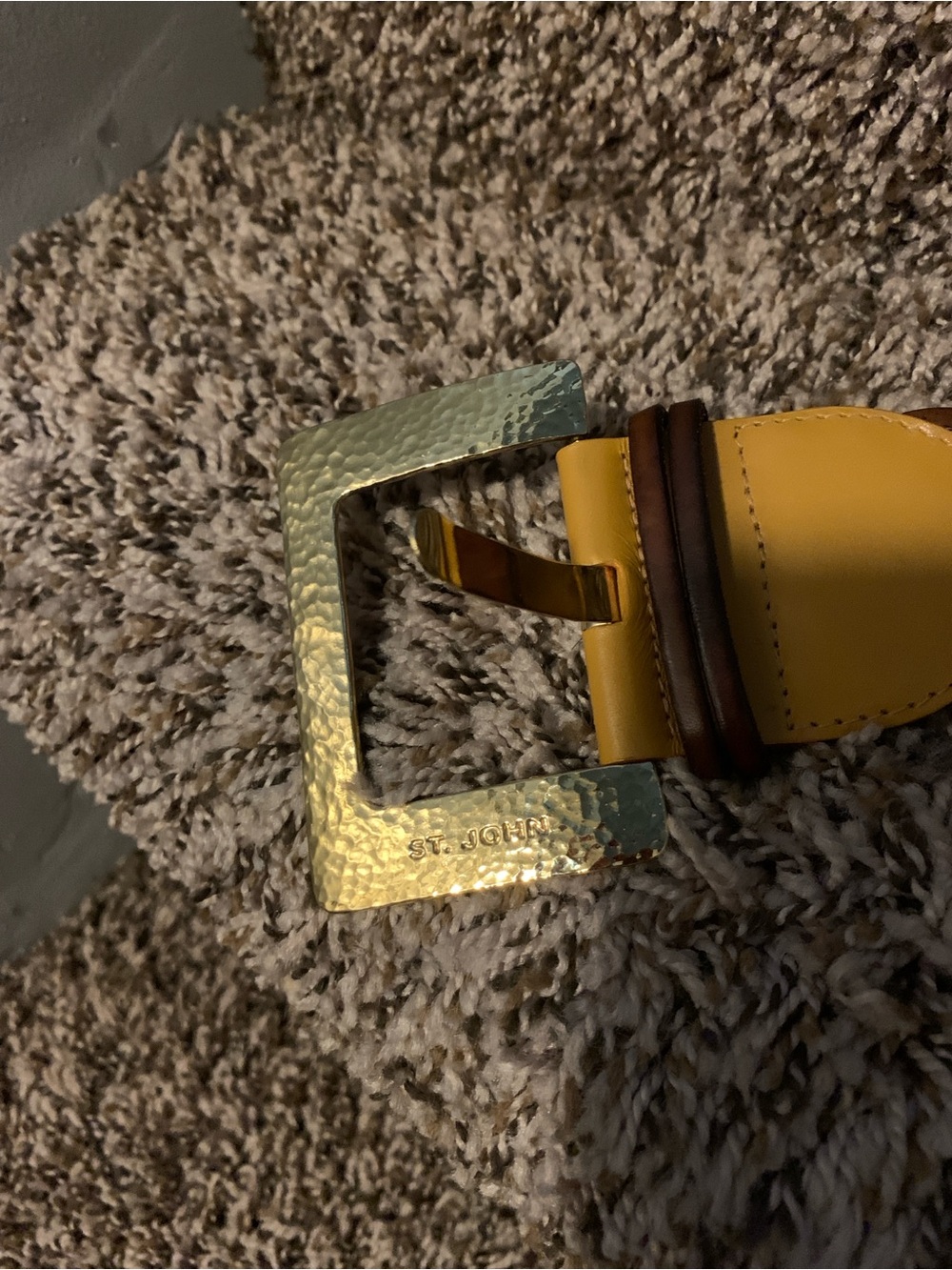 St. John Yellow Leather Tab Belt with Braided Brown Strap and Gold Buckle - Picture 5 of 7